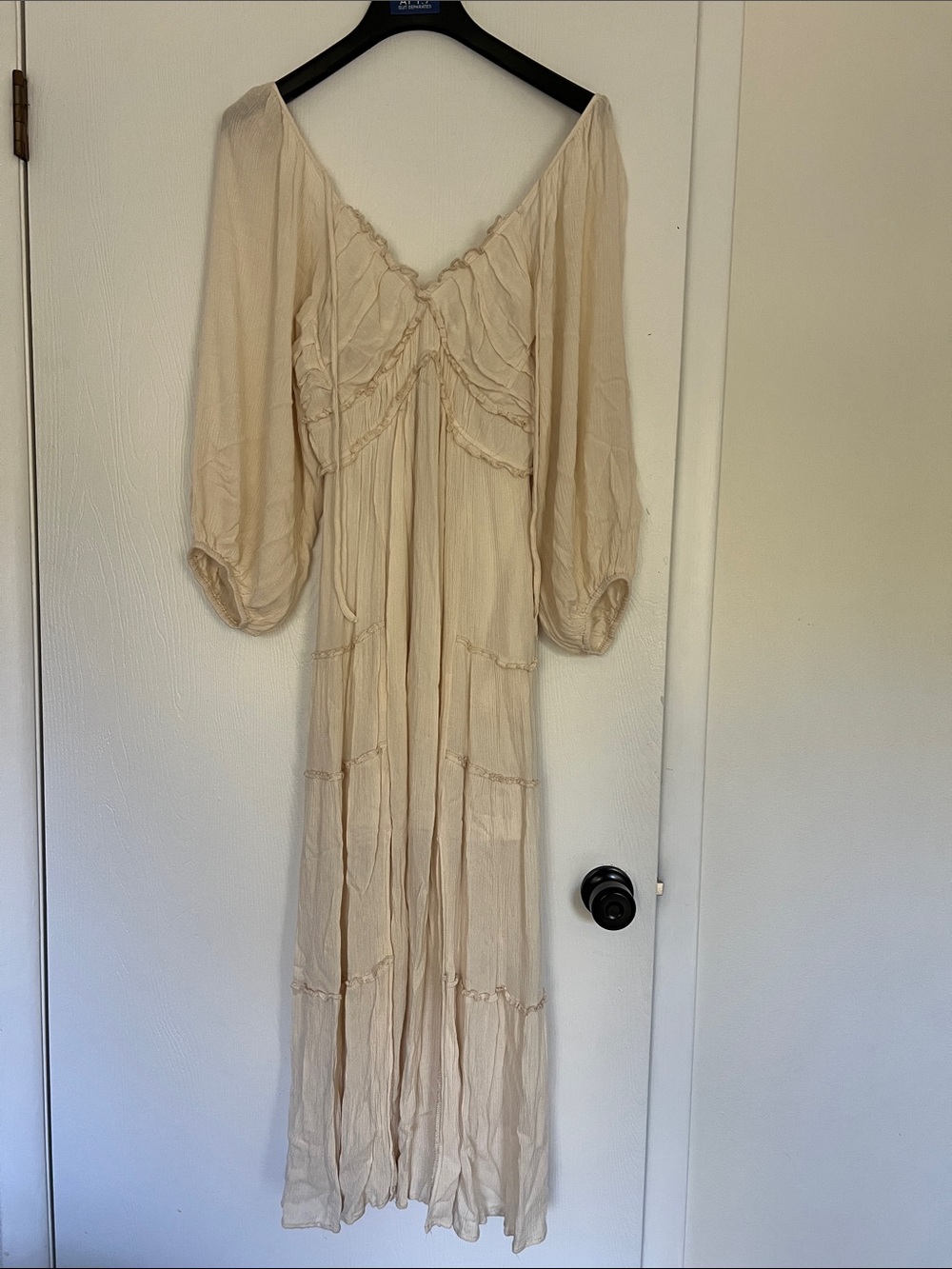 Listicle Cream Boho Maxi Dress with Flowing Sleeves